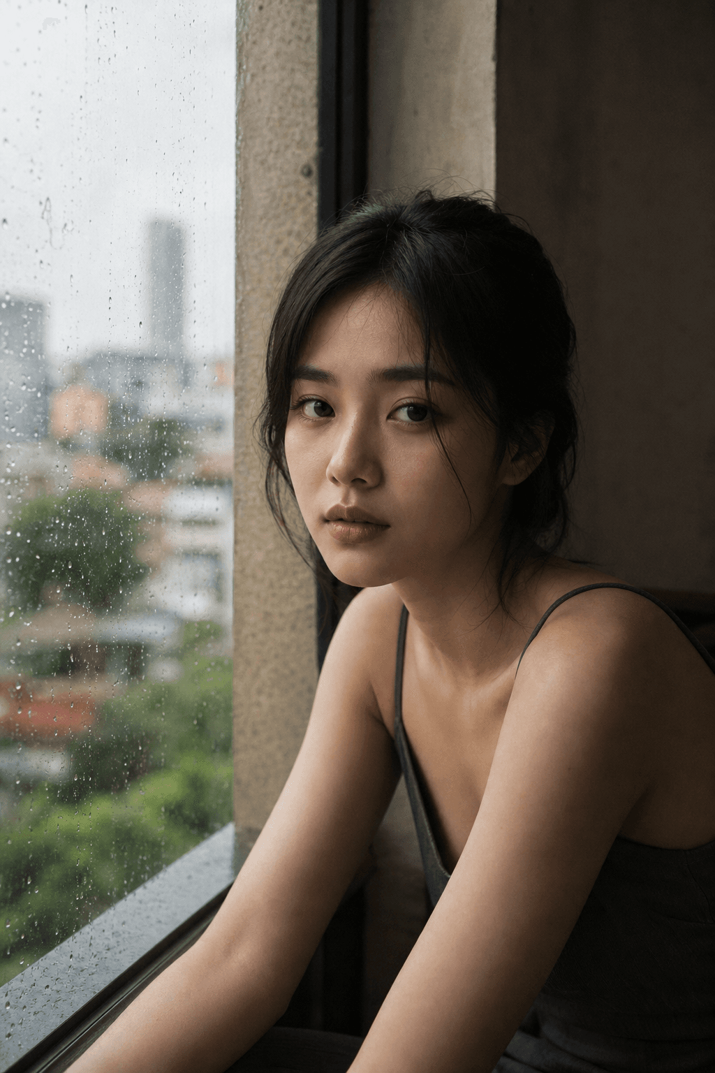 リン，ハノイの雨、傘は一つ、人は二人