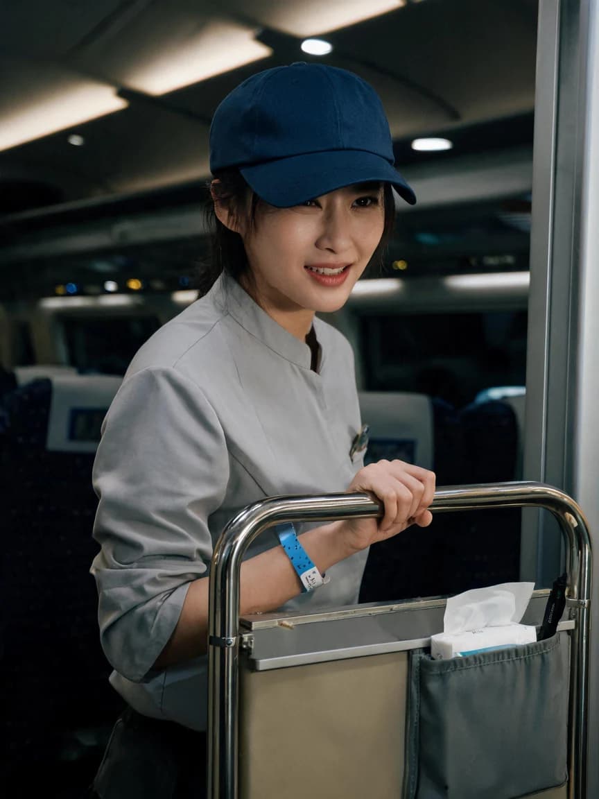 Ji Chengyan，Mobile breakfast cart pusher selling food on intercity commuter high-speed trains