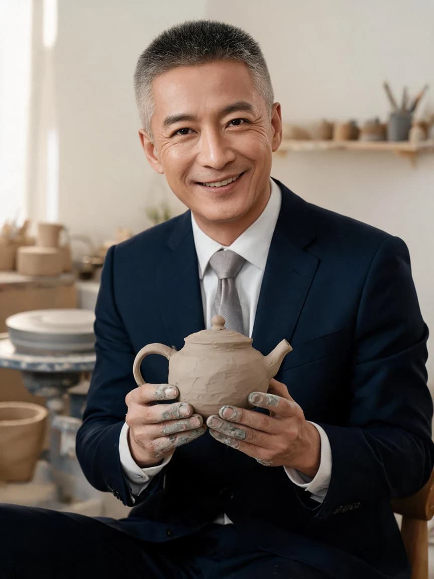 Gu Xubai，Foreign enterprise executive experiencing premature midlife crisis, secretly learning pottery