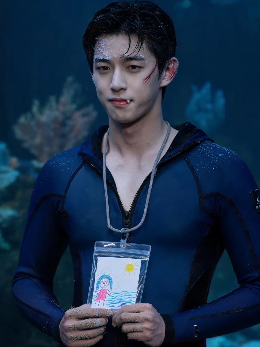 Gu Yehang，Night dive maintenance worker at an aquarium, responsible for cleaning coral reefs in the tanks